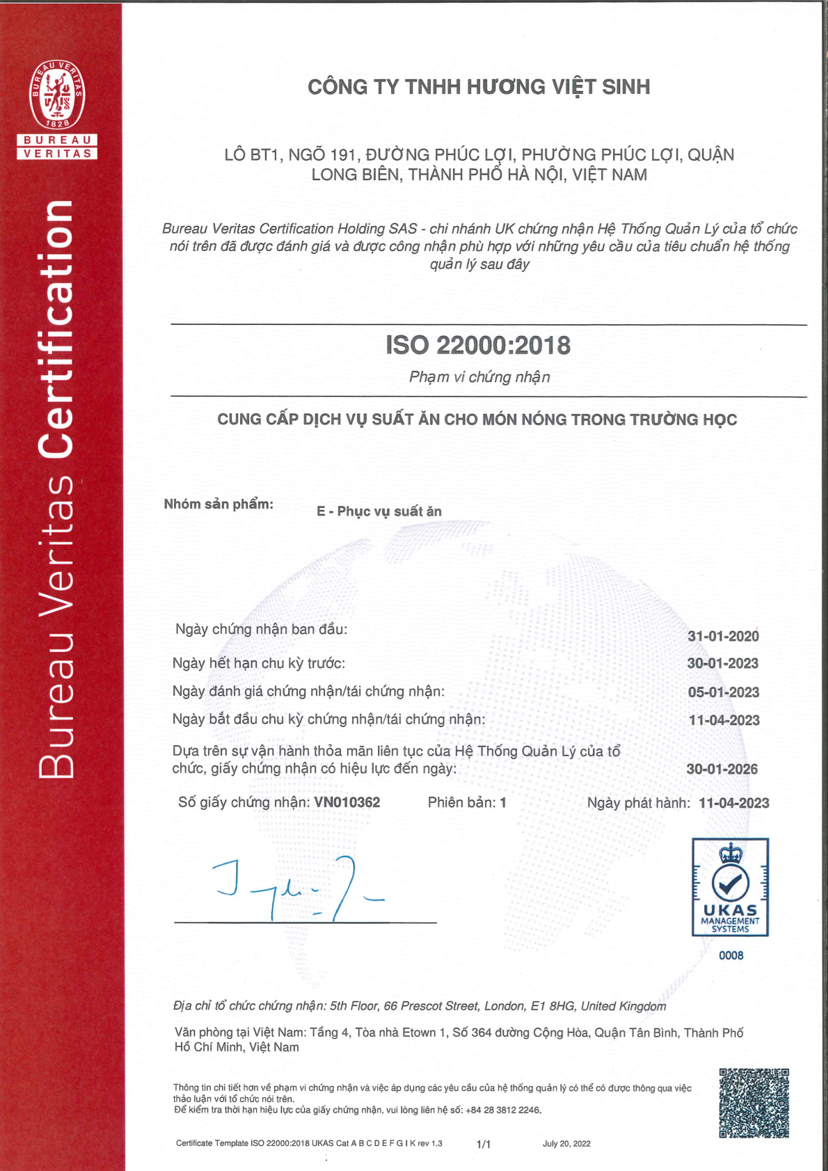Chứng nhận ISO 22000: 2018 cung cấp dịch vụ chế biến suất ăn